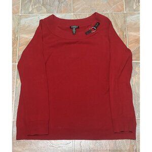 Lauren Ralph Lauren Women's Sz 2x Black Label Red Cotton Sweater Buckle Accent